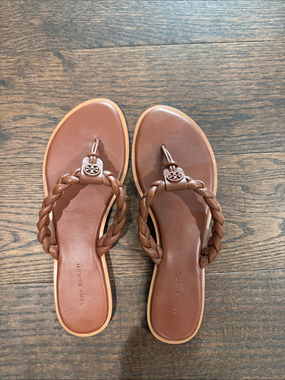 Tory Burch Braided Leather Thong Sandals in Chestnut Brown